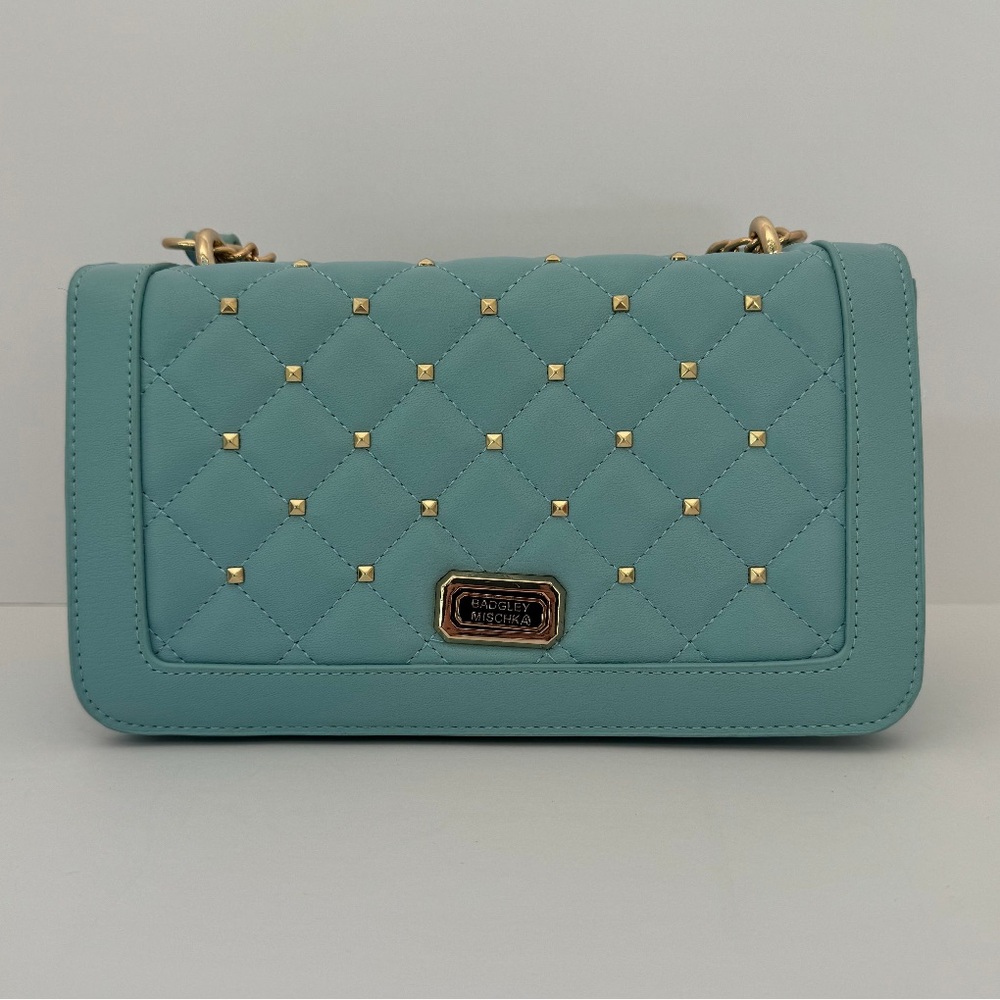 Badgley Mischka Blue Crossbody Bag with Quilted Design and Gold hardware.